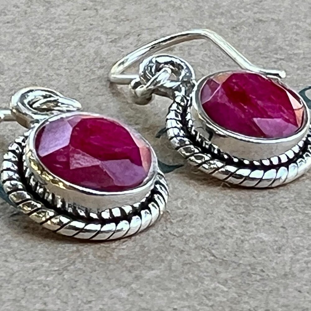 Sundance $128 NEW 1" RED RUBY JULY Birthstone Sterling Silver Handmade Earrings
